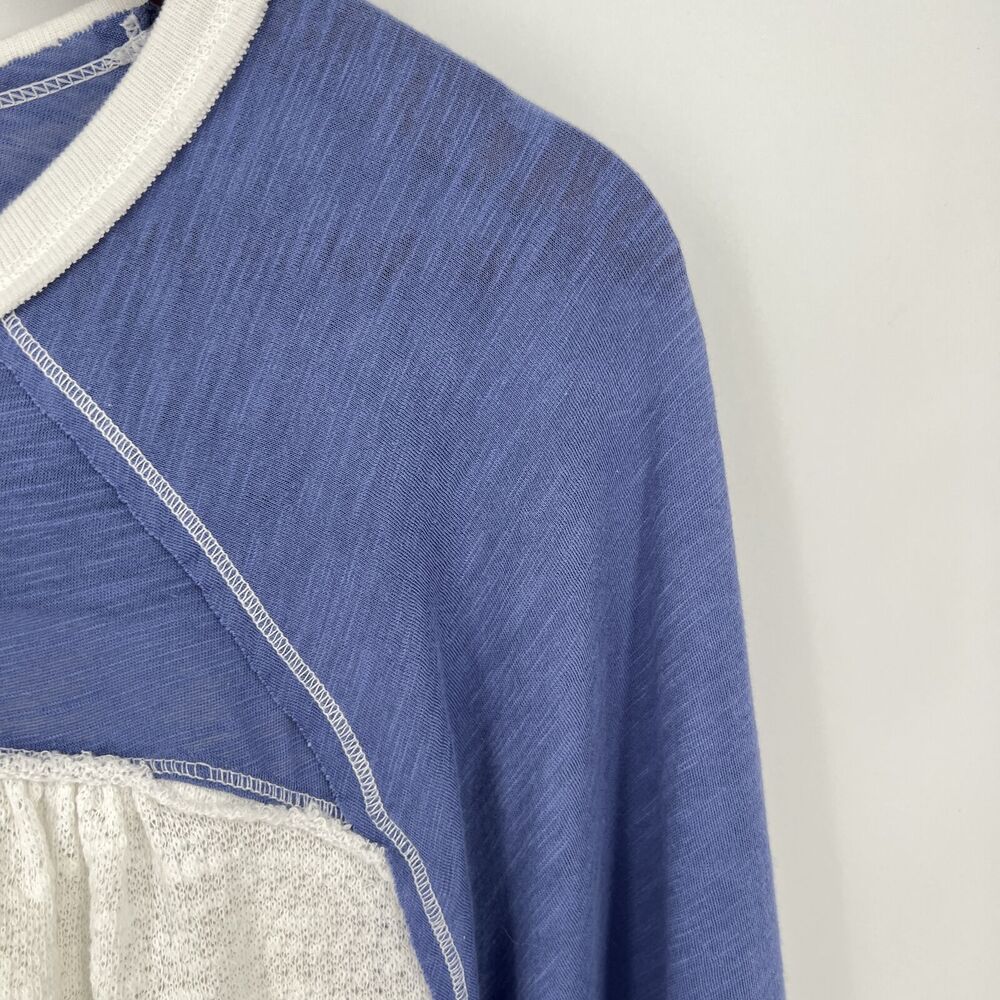 Free People Friday Fever Blouse Top Batwing Boho Patchwork Batik Trim Blue M - Picture 4 of 8